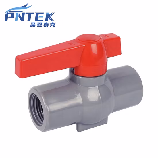 Pntek 2 Way One Piece Octagonal PVC Body Long Red Handle Ball Valve